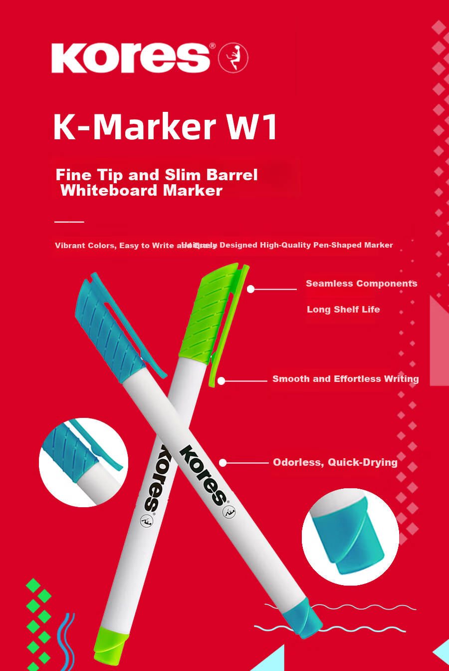 KORES Europe Imported Gallus Fine Tip Erasable Colored Whiteboard Markers Large Capacity Red Blue Black Board Markers Writing Drawing Board Pens TODO Non-toxic for Children and Teachers Black 4-Pack 3