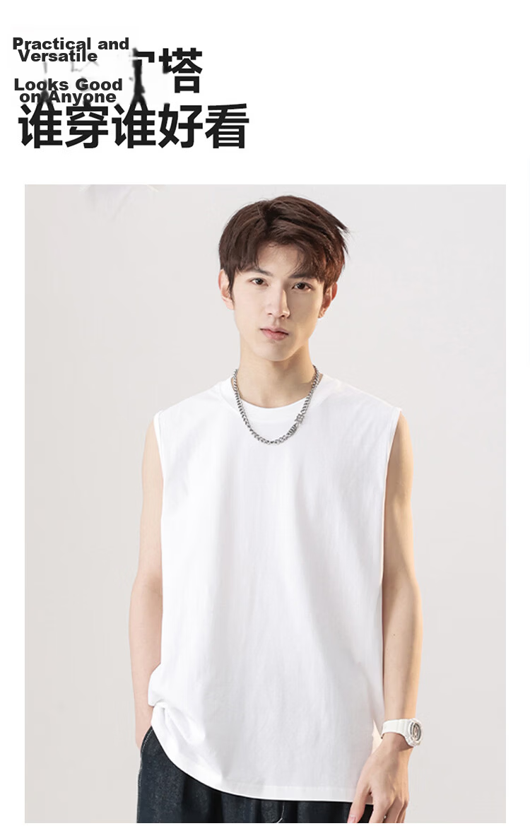 Nanjiren 100% Cotton Men's Summer Vest Thin Sports Fitness Sleeveless Loose T-Shirt 7