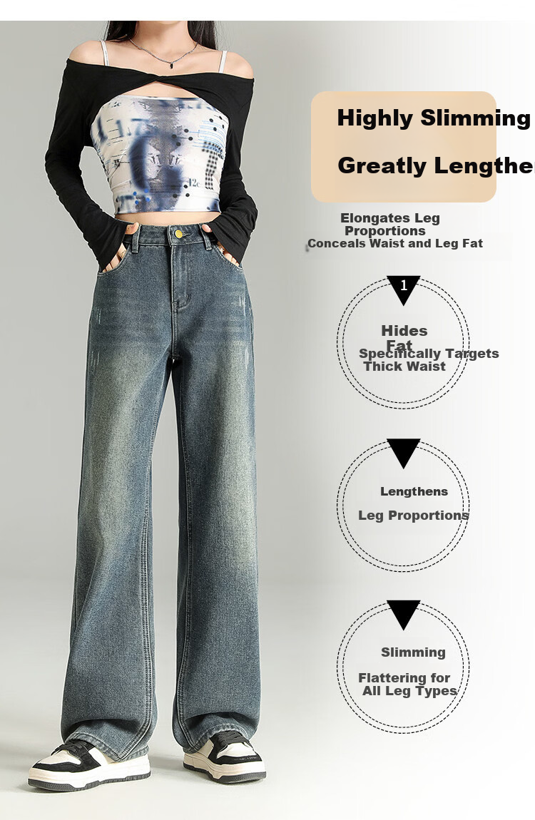 TonLion 2025 Winter Fleece-Lined Thickened High-Waist Korean Style Straight-Leg Vintage Versatile Denim Pants 7