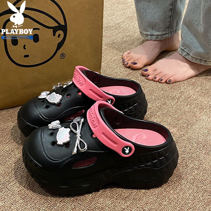 PLAYBOY Women's Summer 2026 Hole Sandals Dual-Wear Comfortable Slippers Beach Shoes Black Size 36/37