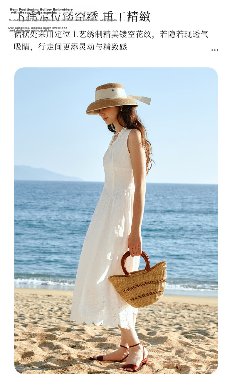 Olrain European Style Summer New French V-Neck Slim Fit Vest Dress for Women Mid-Length Dress Off-White XL 4