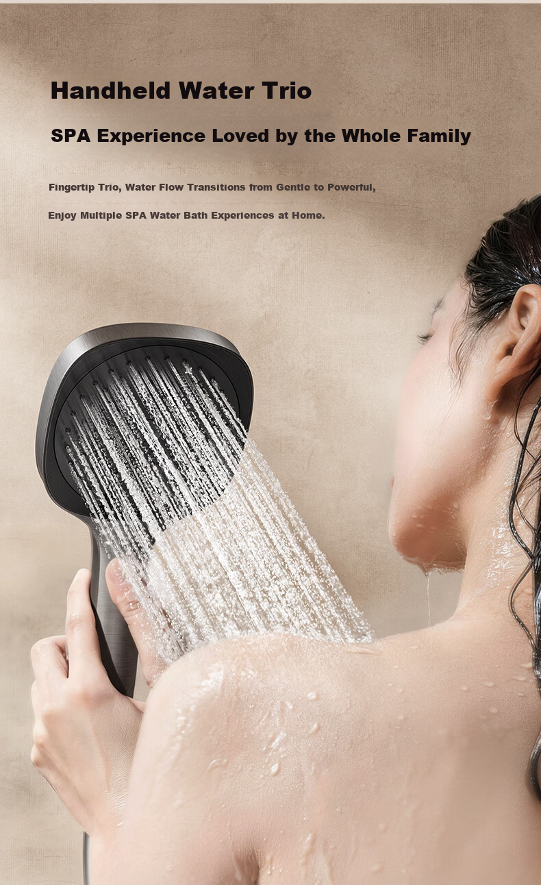 JOMOO Piano Key Shower Set Three-Function Spray Gun Gray Square Tube Wall-Mounted Large Storage Pressure-Boosting Descaling Showerhead 16