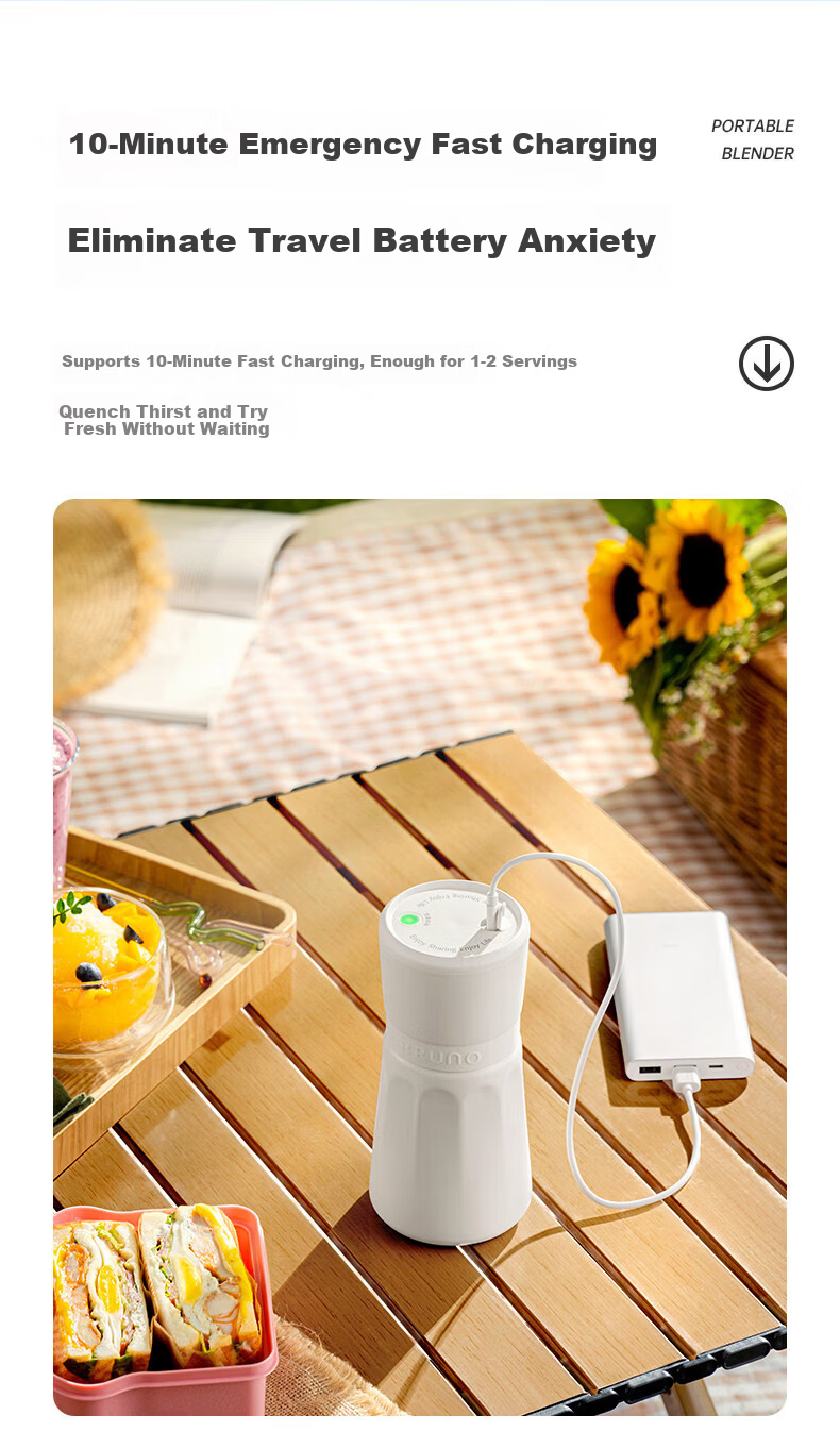 BRUNO Mini Juicer Wireless Portable Juice Cup Ice Crushing Travel Fruit and Vegetable Blender Gift for Girlfriend ZZJ04G01 Single Lid Mint Green 12