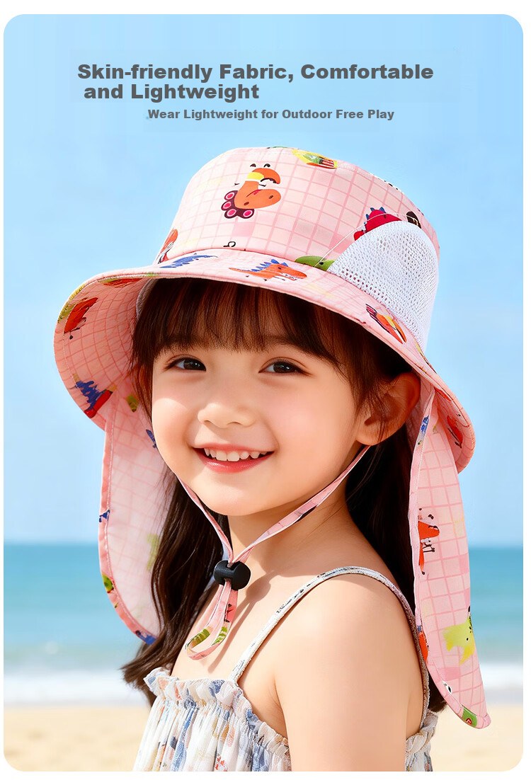 9i9 Kids Summer Sun Hat Baby Sunshade Hat Unisex Adjustable Bucket Hat Beach Hat Neck Protection F27 Pink 4