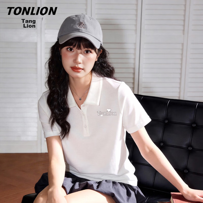 TonLion Women's Short Sleeve Polo Shirt Summer New Shoulder T-Shirt Casual Breathable Slim Fit Half Sleeve Simple Top