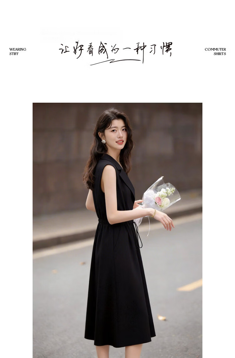 Demana Quick-Dry Sun Protection Series Summer Lightweight Casual Polo Collar Sleeveless Drawstring Waist Mid-Length Dress for Women 13
