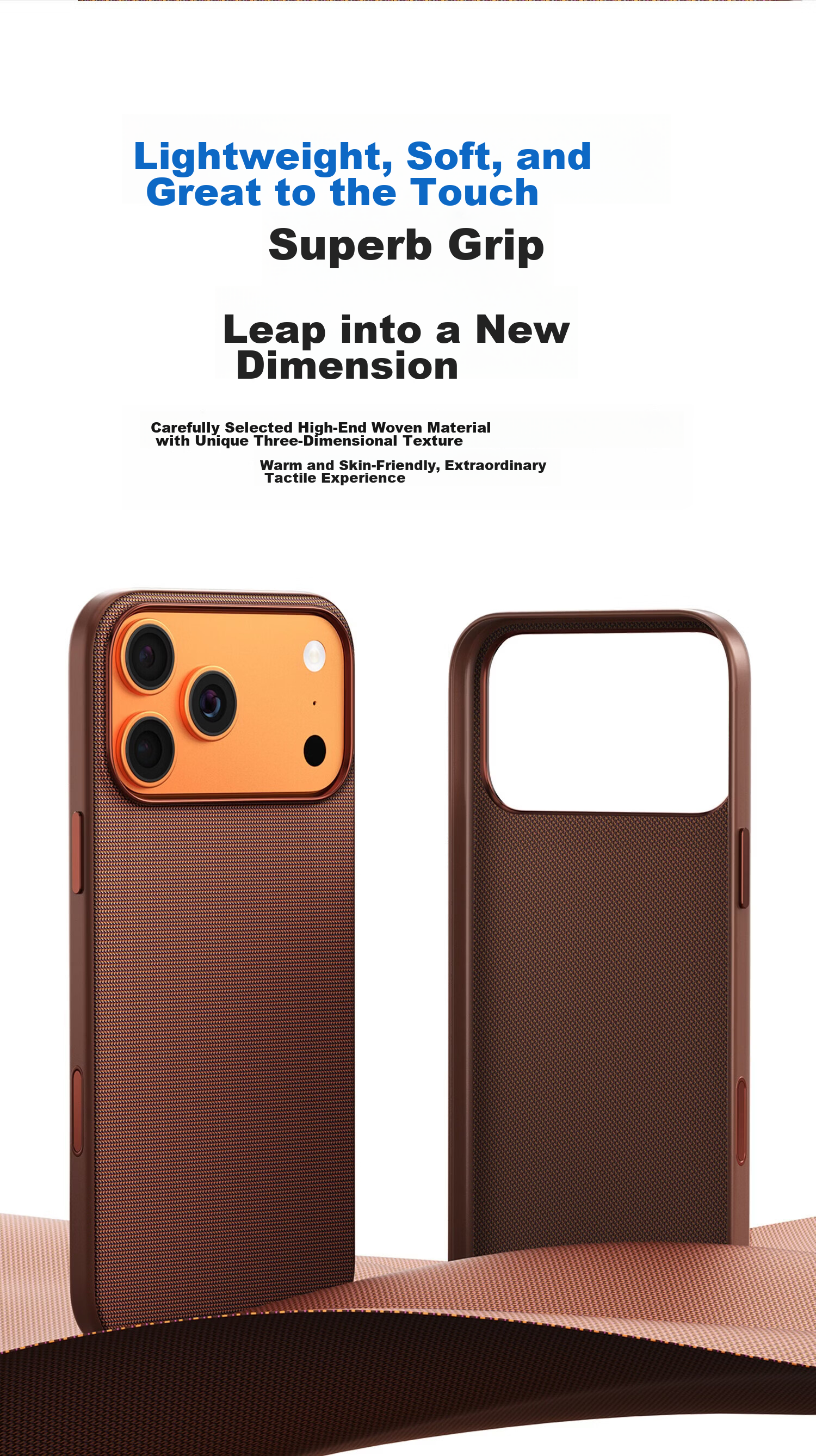 ESCASE Magnetic Full-Coverage Tech Fabric MagSafe Shockproof Protective Case for iPhone 17, Business Brown 5