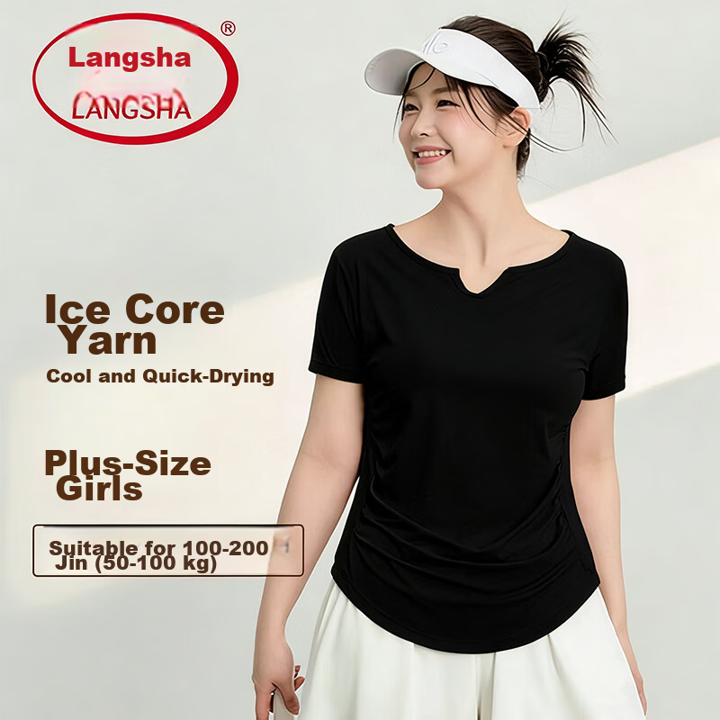 Langsha Plus Size Women's Yoga Wear Summer Cool Quick-Dry Short Sleeve Sports T-Shirt Fitness Apparel