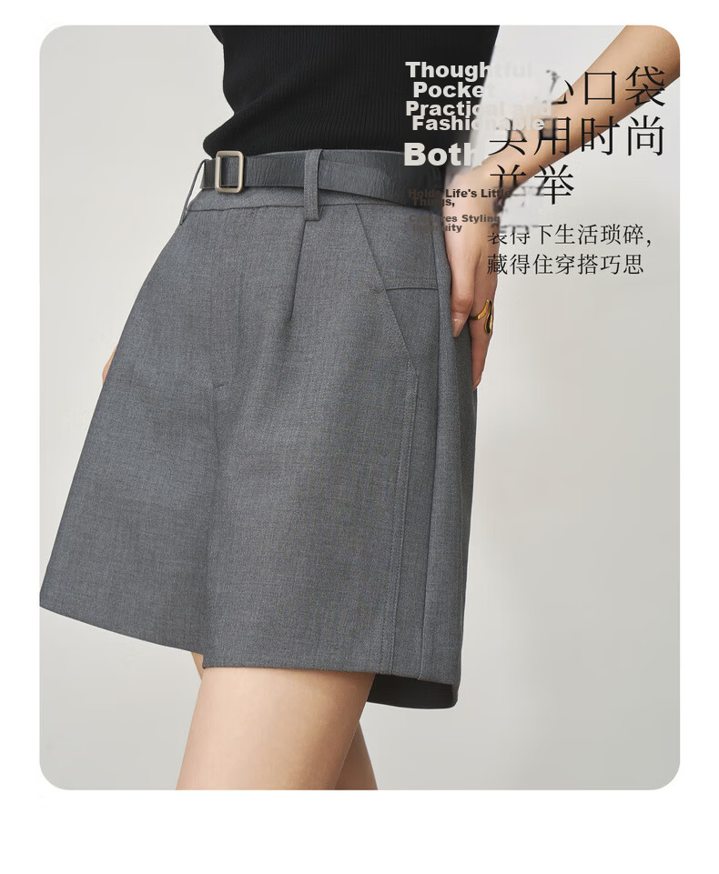 Olrain Eurielle Gray Blazer Shorts Women's Summer High Waist Korean Style Petite Hot Wind Pants Gray XL 12