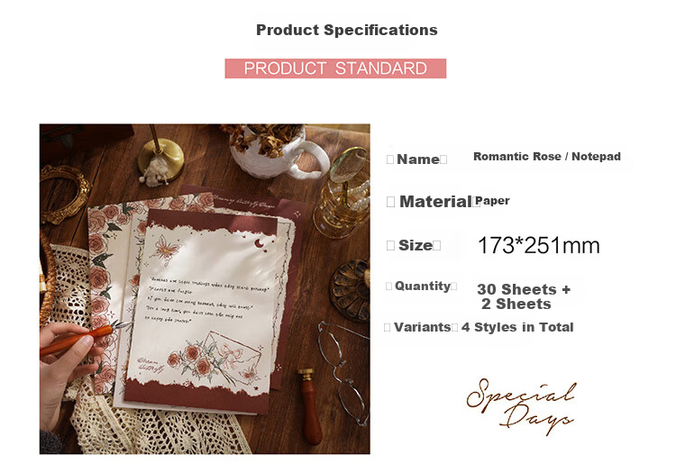 Qiyuan Romantic Rose Simple Daily Grid Notebook High-Value INS Student Memo Draft Book B5 Paper Pad - Romantic Rose Model A 30 Sheets 2