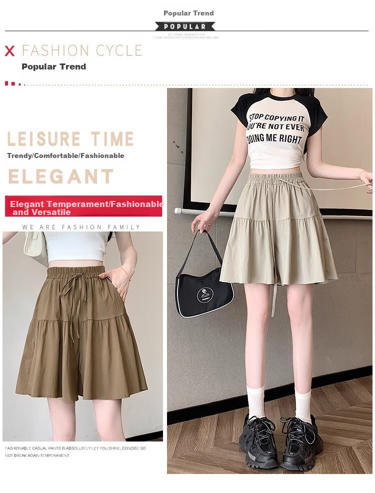 Langsha Yamamoto Women's Skirt Pants Japanese Style Casual Five-Point Shorts Summer Thin High-Waist Slim Fit Petite Shorts 6