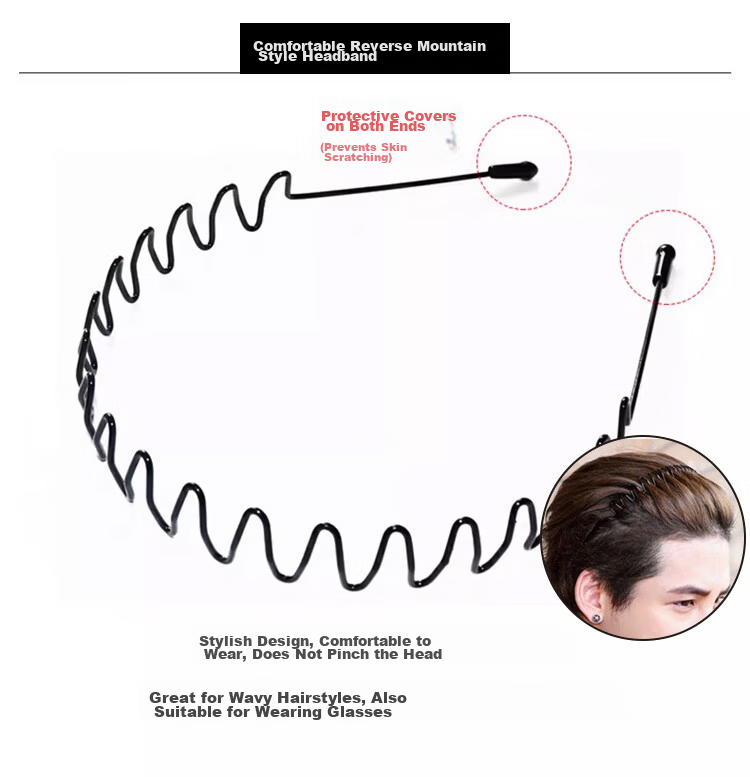 Banjeni Men's High Crown Hair Clip Headband Wide Daily Wear Large Sports Invisible Teeth Back Hair Fragment Non-Tightening 2