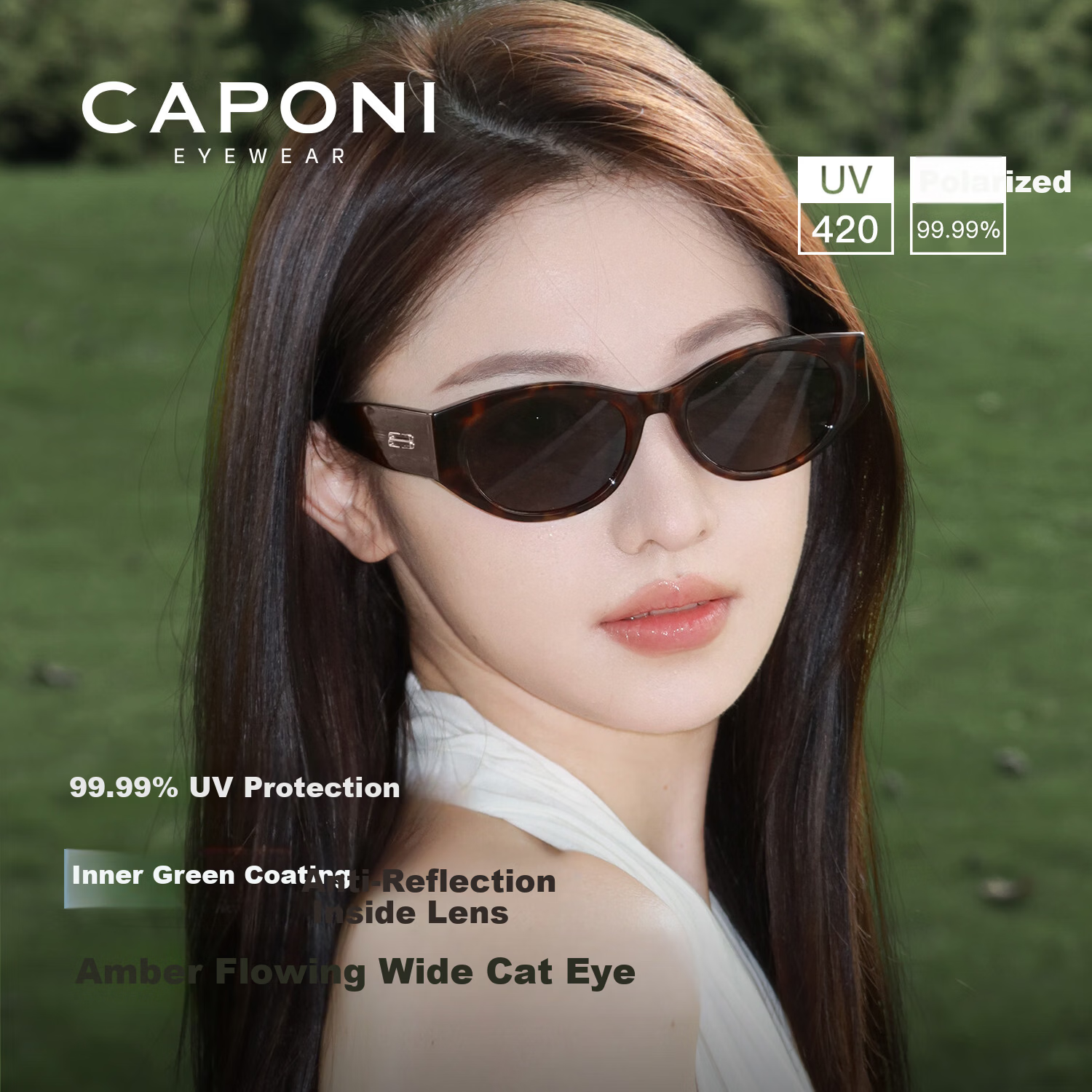 CAPONI Cat Eye Polarized Sunglasses for Women UV Protection Driving Glasses Slim Face Stylish