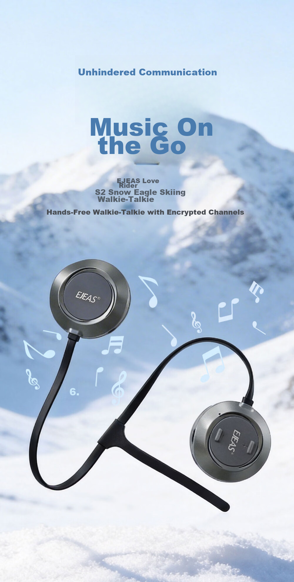 EJEAS S2 Low Temperature Edition Ski Walkie Talkie Mesh Helmet Bluetooth Headset Card-Free Multi-Person Real-Time Intercom 3