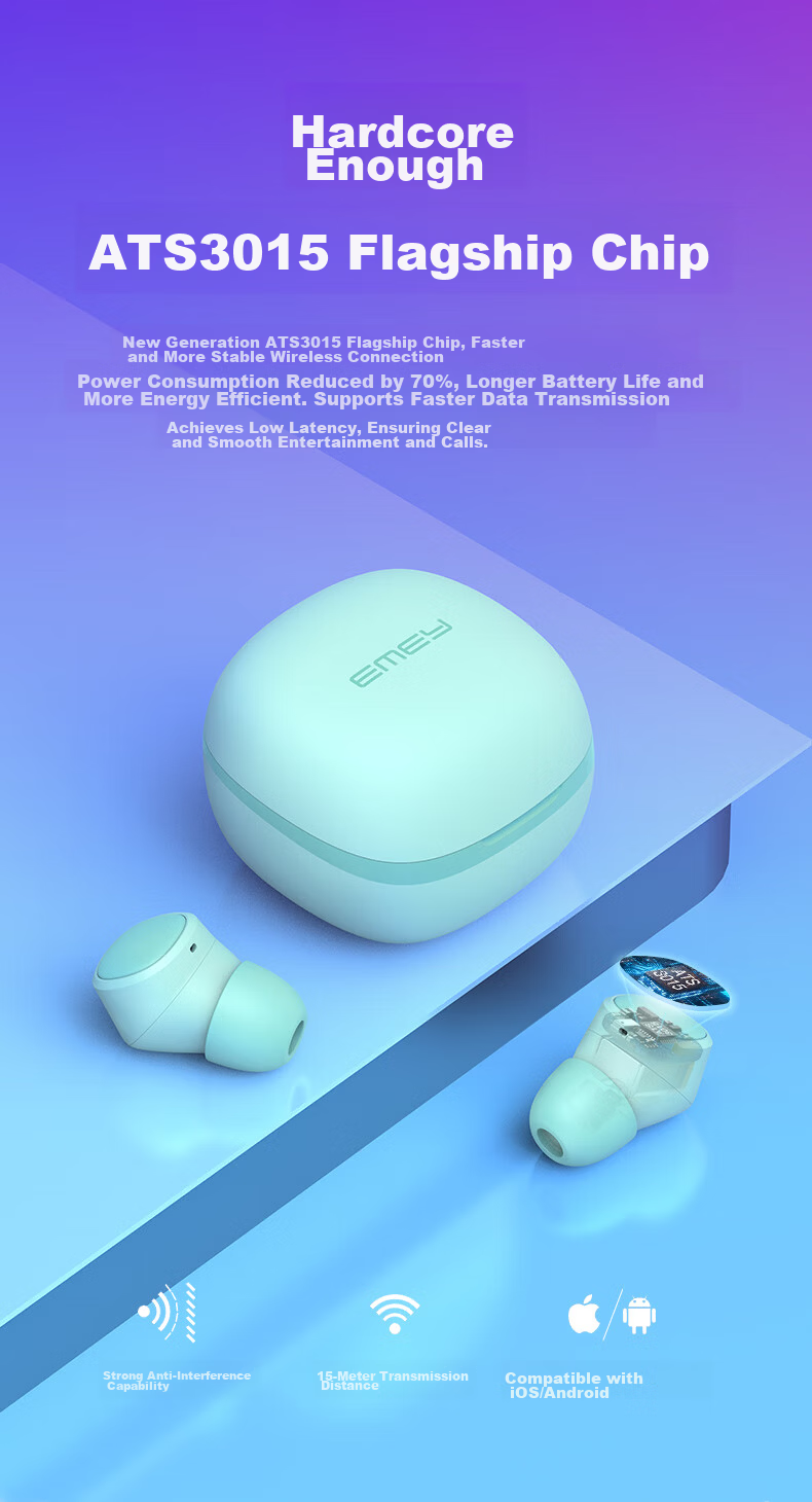 EMEY [Fully Upgraded] T1X True Wireless Bluetooth Earbuds, In-Ear Bean-Style Music And Call Headphones with Low Latency, Bluetooth 6.0 Noise Reduction, Compatible with Apple, Huawei, Xiaomi, White 2