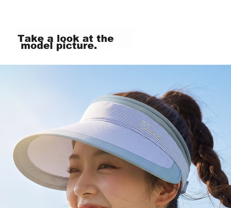 CACUSS Large Brim Open Top Hat Women Summer Outdoor Sun Hat Sports Hat Face Slimming Striped Sun Protection Hat Black 16