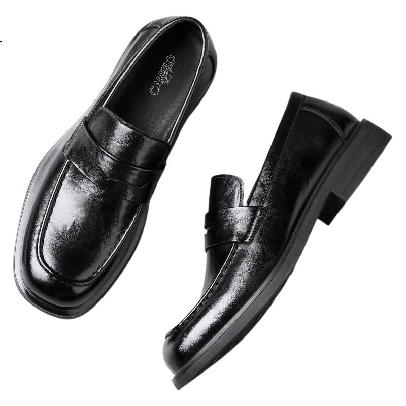 CARTELO First Layer Cowhide Men's Shoes 2025 New Breathable Business Casual Slip-On Loafers K047 Black Size 41