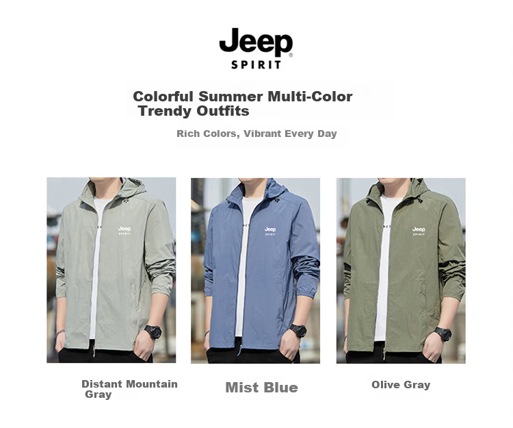 JEEP SPIRIT Men's Summer Ice Silk Breathable Sun Protection Jacket Quick-Dry Outerwear Mountain Gray L 3