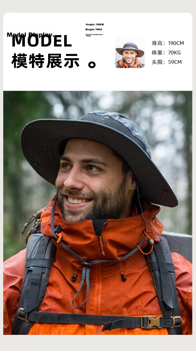TOPEX Outdoor Wide Brim Hiking Hat for Men Summer Mountaineering Fishing UV Protection Breathable Quick-Dry Bucket Hat 18
