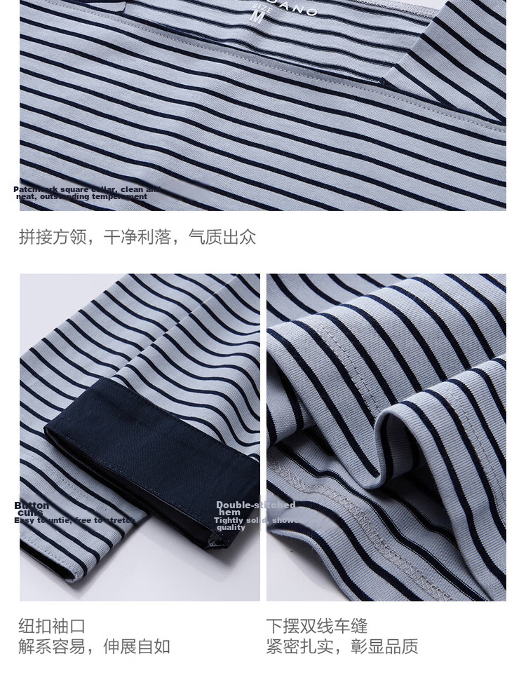 Giordano Women's Striped T-Shirt Summer New Pure Cotton Nautical Square Neck Three-Quarter Sleeve Casual Top 13326236 11