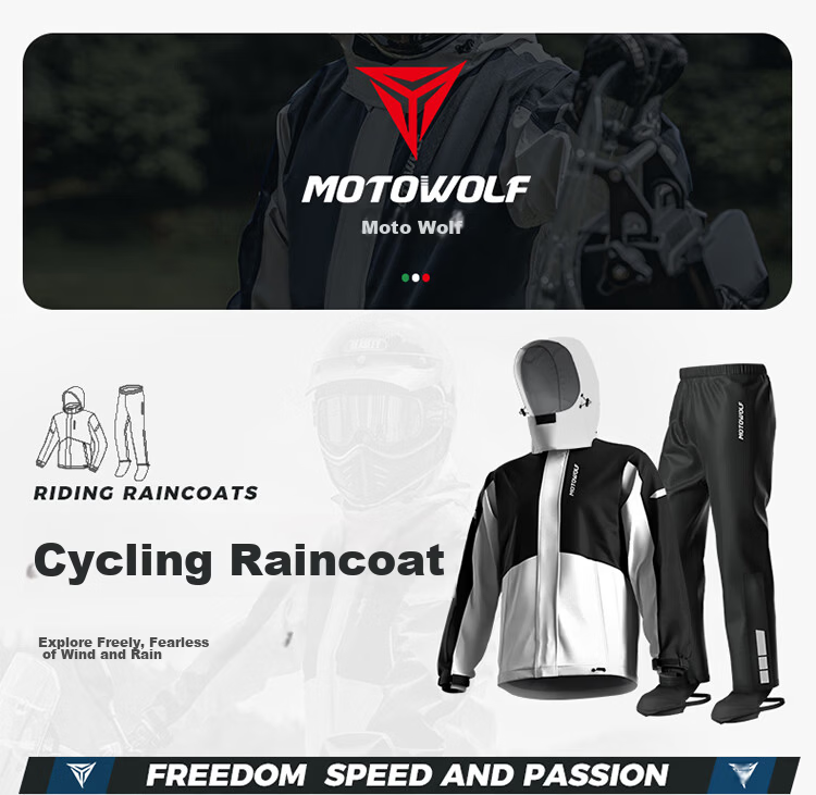 MOTOWOLF Motorcycle Quick-Release Two-Piece Raincoat and Rain Pants Waterproof Rain Gear for Men and Women Delivery Riders Electric Bike Riding Equipment All-Season 1