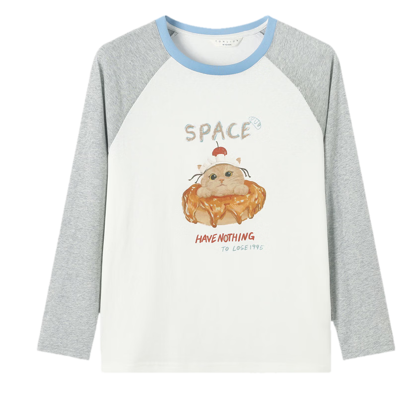 TonLion 2026 Spring Women's Raglan Long Sleeve T-Shirt Light Heather Gray L
