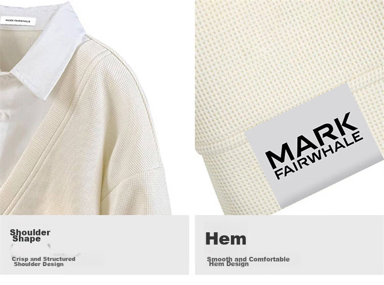 MARK FAIRWHALE Men's Sweatshirt Spring Autumn Fake Two-Piece Trendy Polo Collar T-Shirt Hong Kong Style Loose Casual Sweatshirt Black 2XL 8