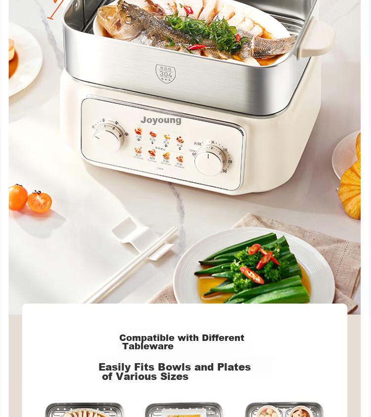 Joyoung 18.5L Large Capacity Electric Steamer, 0 Coating 304 Stainless Steel Electric Hot Pot, 1600W High Power Rapid Steam Multifunctional Electric Cooker DZ180HG-GZ928 11
