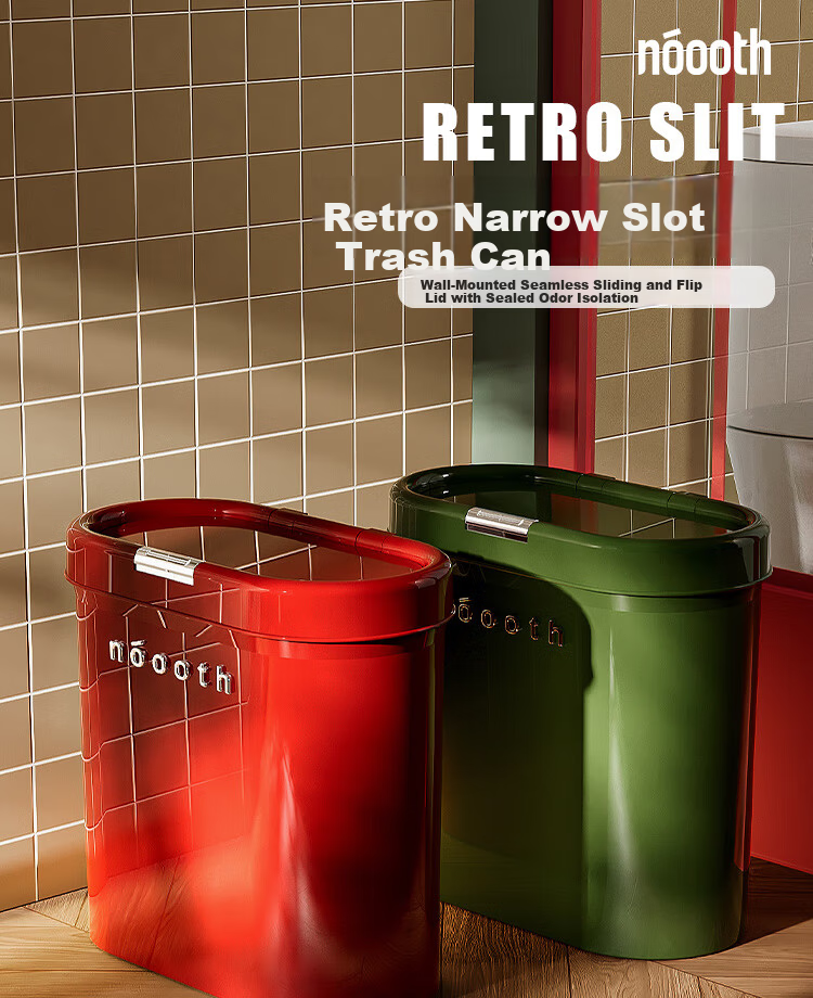 Noshi Bathroom Trash Can with Lid, Narrow Gap High-Value Large Capacity Waste Bin for Toilet, Living Room, Kitchen - Red 1