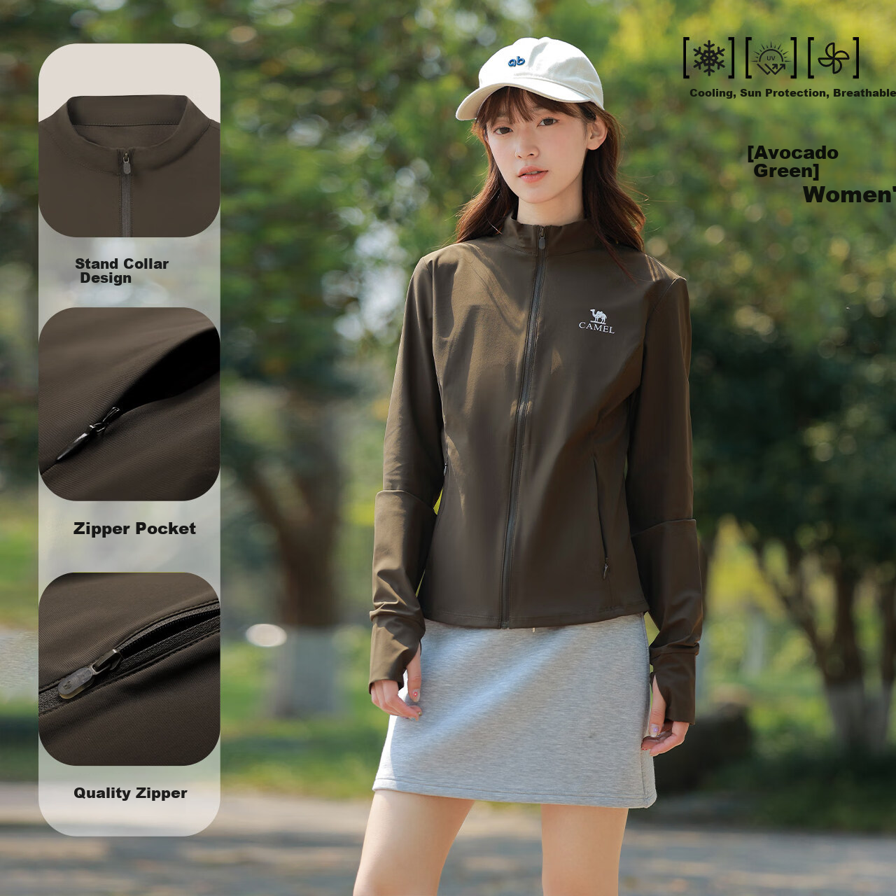 Camel Women's Outdoor Light-Colored Skin UV Protection Stand Collar Original Yarn Sun Protection Jacket Spring Summer New Lightweight Coat