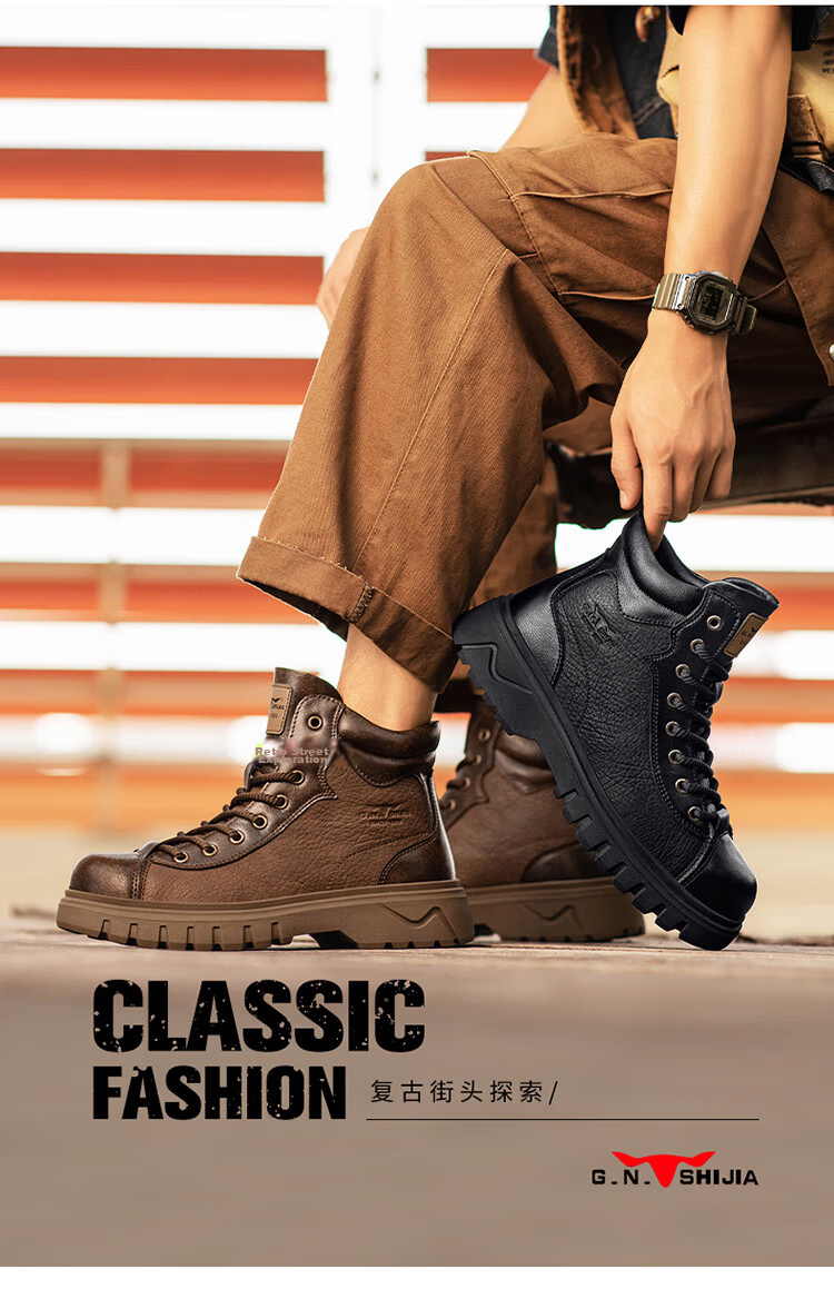 G.N.Shi Jia Men's Boots 2025 Autumn Winter New Low-top Martin Boots Outdoor Thick-soled Casual Leather Shoes Trendy Versatile Men's Shoes 3