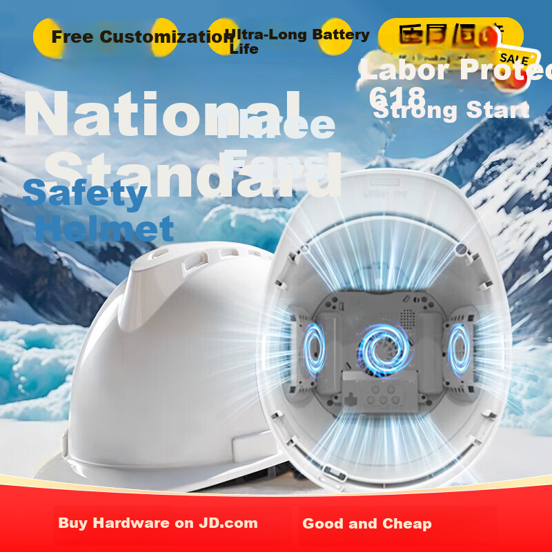 Norrisan New National Standard Built-in Fan Safety Helmet Cooling Summer Sun Protection Temperature Reduction ABS Smart Helmet with Fan Construction Site Rechargeable V-Type 3 Fans Bluetooth - White