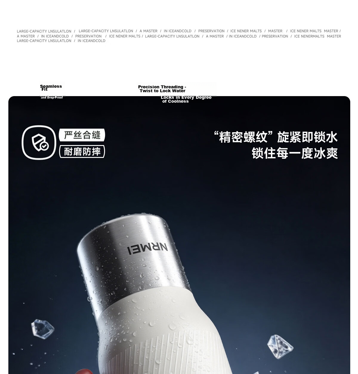 NRMEi Ice King Thermal Insulated Large Capacity Water Bottle Men's Giant Ceramic Liner Car Straw Cup 22
