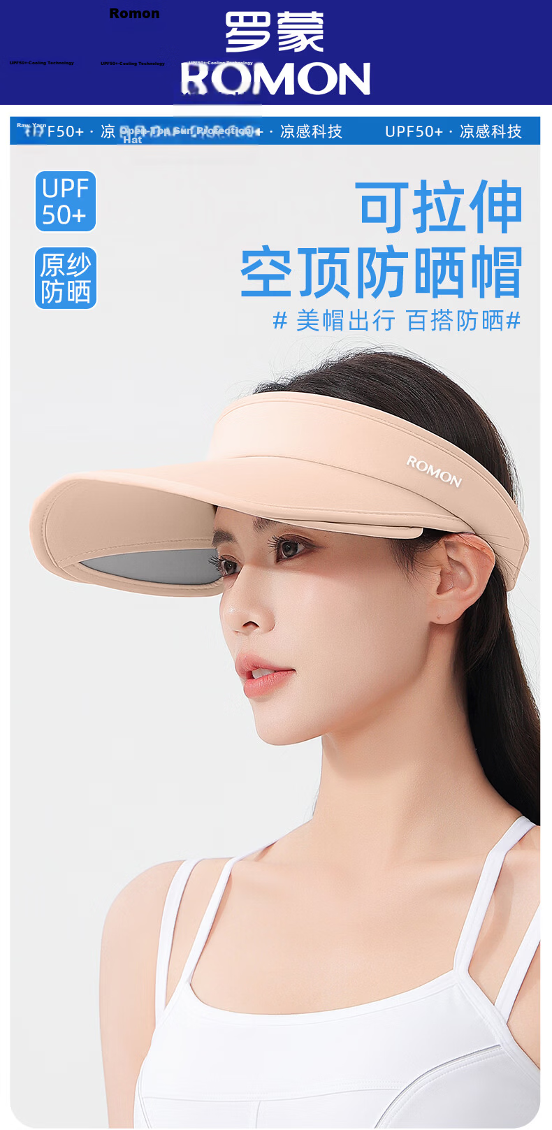 Romon Women's Sunscreen Hat UV Protection Retractable Wide Brim Sunshade Open Top Sun Hat 1