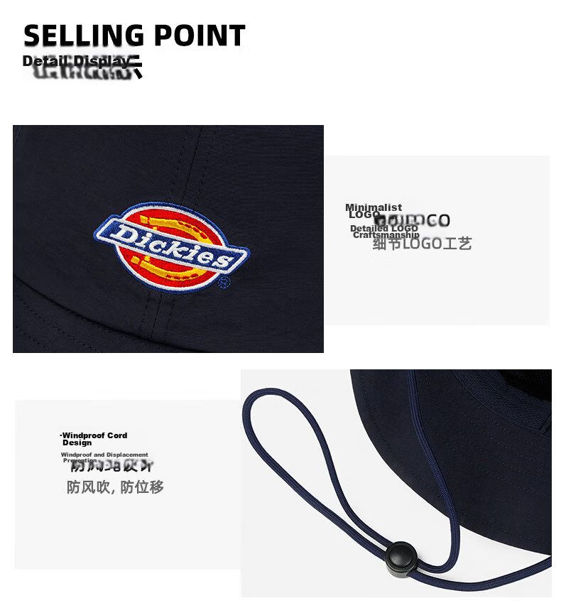 Dickies New Solid Color Double Brim Sunshade Fisherman Hat Unisex Couple Large Brim Breathable Sun Protection Hiking Cap Blue 5