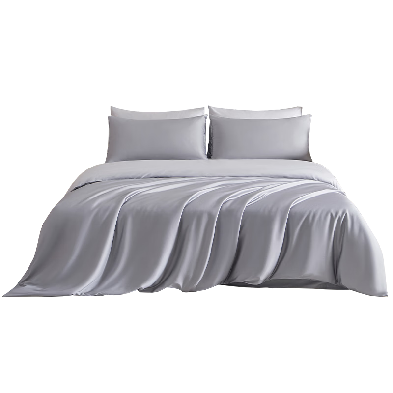 JD Jingzao 60S Tencel Cotton Four-Piece Set A-Class Summer Cool Tencel Pure Cotton Bed Sheet Quilt Cover Pillowcase Bedding Set 1.8m Bed Gray