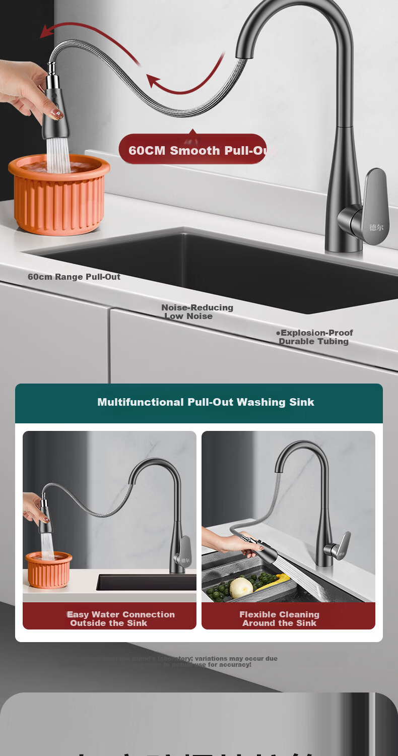 Del 28-Year Brand All-Copper Kitchen Faucet Hot and Cold Two-in-One Pull-Out Sink Tap CPCL 3