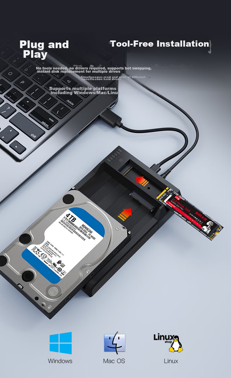 DM Damai M.2 NVMe/SATA Dual-Bay External Hard Drive Enclosure Dock 2.5/3.5 Inch HDD SSD USB Reader SSD Adapter HD055 7