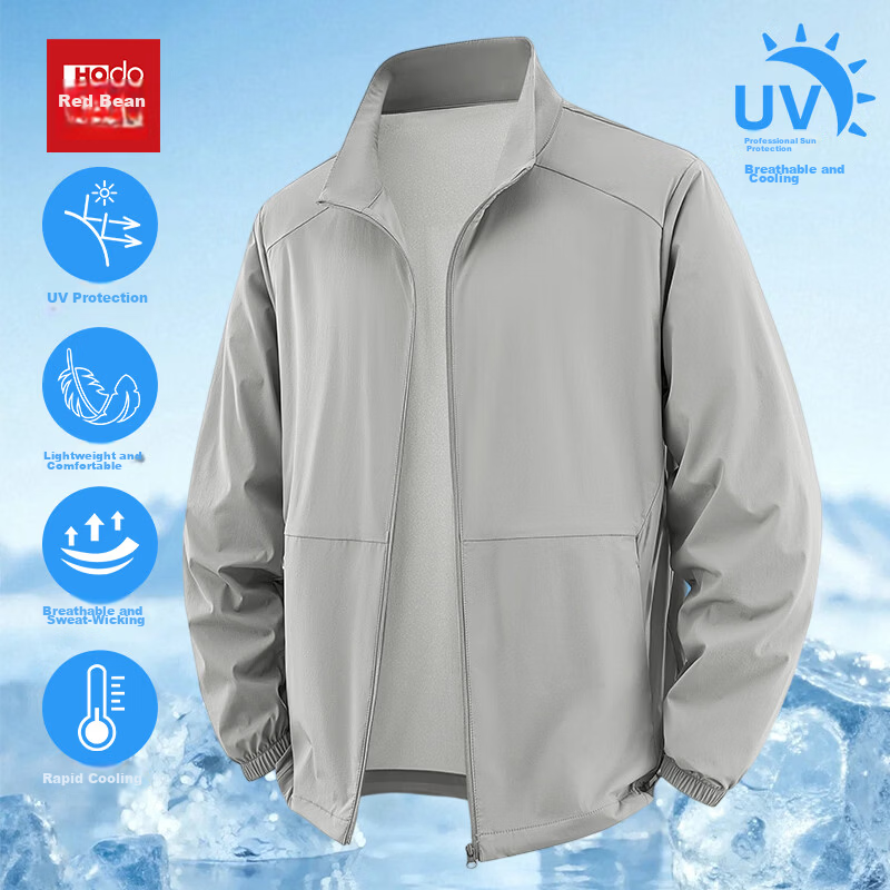 Hodo Men's Summer Long Sleeve Stand Collar Sun Protection Jacket Lightweight UV Protection Loose Skin Jacket
