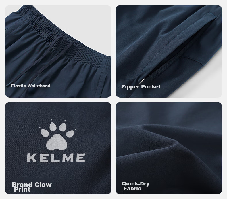 KELME Men's Summer New Woven Straight Quick-Dry Sports Pants Fitness Training Running Trousers Midnight Blue XL 19