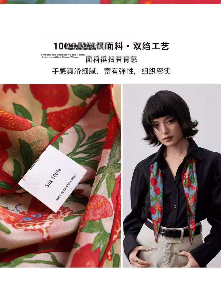 Lagur "Butterfly Pomegranate Flower" 100% Mulberry Silk Triangle Scarf Women's Silk Diamond Scarf Lupine Blue 8