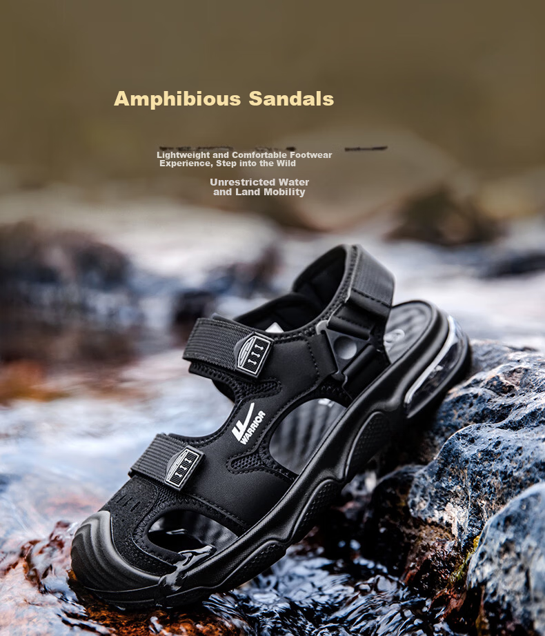 Warrior Men's Stream Hiking Sandals 2026 Summer New Outdoor Beach Water Shoes 1648 Black Size 39 4