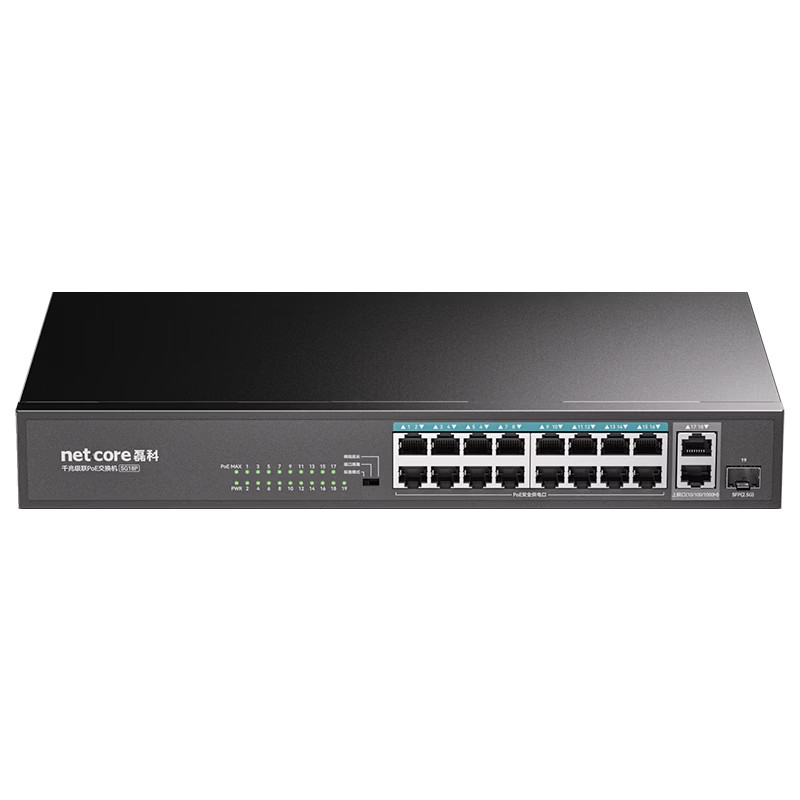 Netcore SG18P, 16-Port 100Mbps POE Switch, 2 Gigabit Uplink Ports + 1 SFP Optical Port, Unmanaged Surveillance Network Splitter, Enterprise-Grade Switch