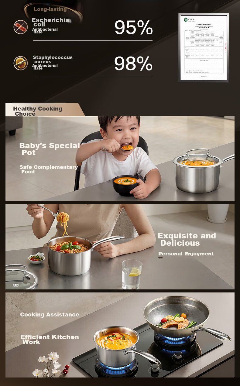 SUPOR JD Exclusive Pure Titanium Milk Pot Non-Coated Lightweight Non-Stick 100% Pure Titanium Plate Milk Pot 18cm Compatible with All Stoves 11