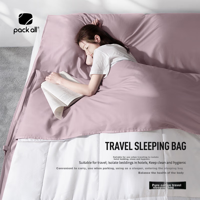 Pack All Xinjiang Cotton Pure Cotton Dirt-Proof Sleeping Bag for Business Trips, Hotels, And Vacations, 60S Satin Cotton Skin-Friendly Portable, Pink Single-Person Style
