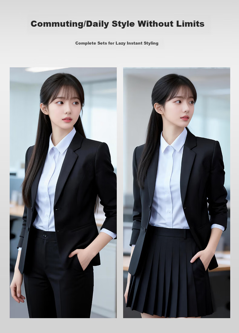 Yulixi Women's Navy Blue Business Slim Fit Wrinkle-Free Blazer Suit 2026 New Two-Piece Set 4