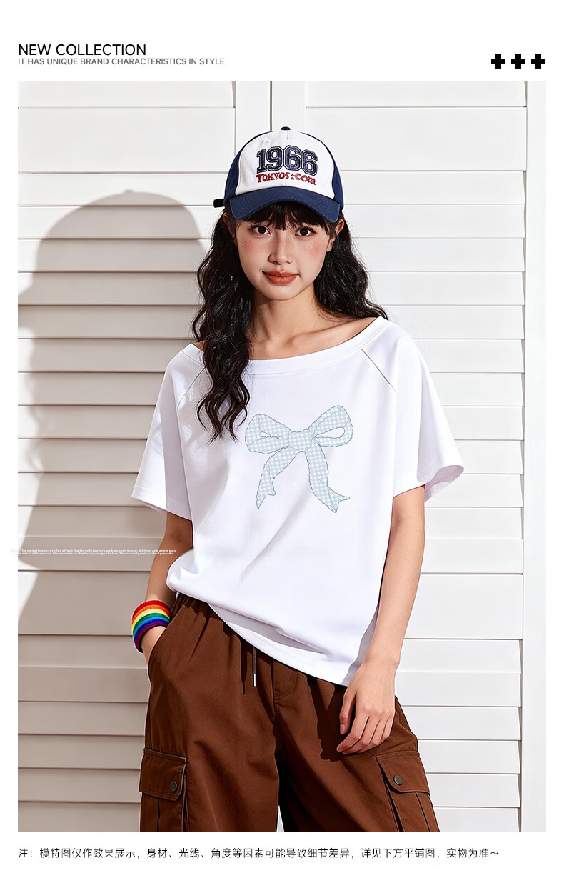 TonLion Women's Short Sleeve Off-Shoulder Asymmetric T-Shirt 2026 Summer New Korean Style Petite Half Sleeve Top 2