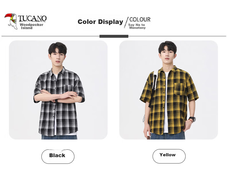 Woodpecker Casual Versatile Plaid Shirt Men 2026 Summer Trendy Ins Thin Loose Short Sleeve Top Black M 8