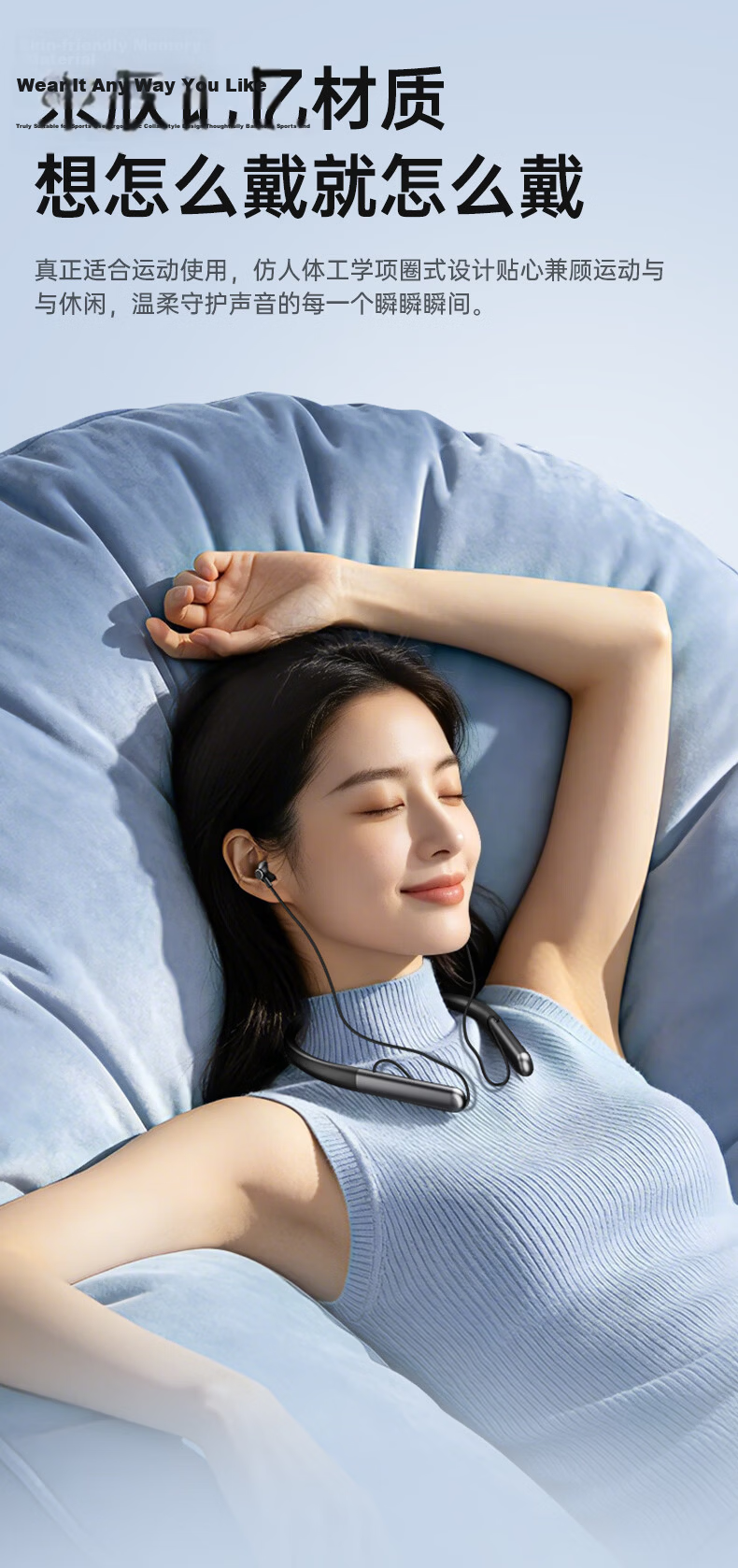 Viken 2026 Latest Model Neckband Bluetooth Earphones Semi-In-Ear Comfortable Wireless Sports Running Waterproof Long Battery Life Noise Cancelling Call Compatible with Apple Xiaomi 10