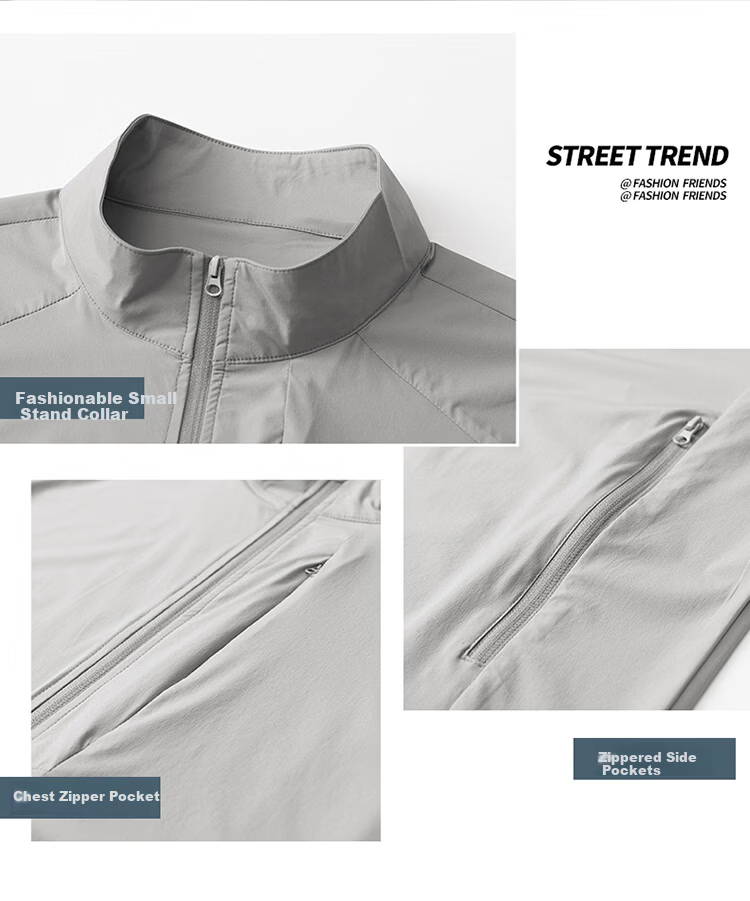 Hodo Men's Summer Ice Silk Sunscreen Jacket Breathable Thin Stand Collar Quick-Dry Outerwear 9